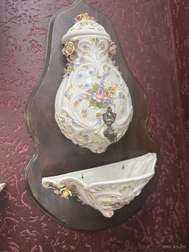 Очень редкий старинный рукомойник, Европа, фарфор, дерево, много лотов с рубля