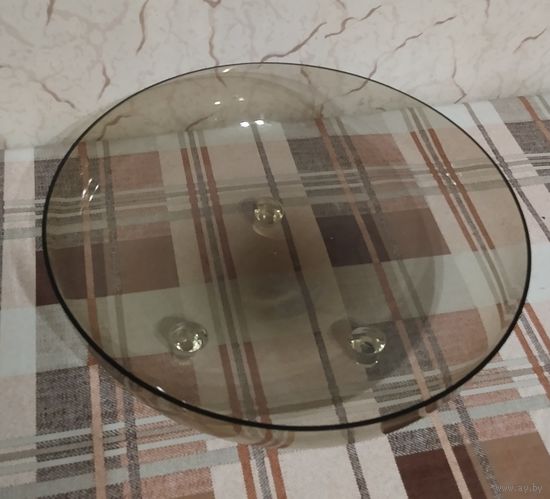 Винтажная ваза для фруктов из дымчатого стекла. Диаметр 27 см.