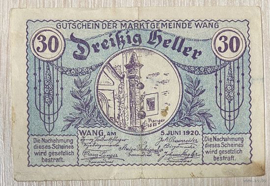 Геллеров Нотгельд Австрия Ван, 30 геллеров 1920 год