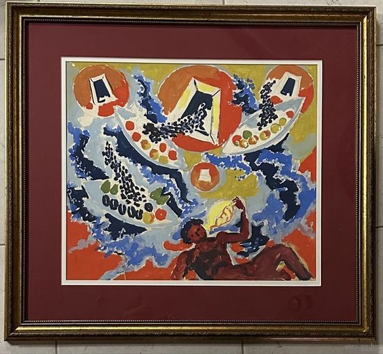 Кищенко А.М "Музыка моря", 1994г. Эскиз к гобелену. Акварель. Размер 36х48 см.