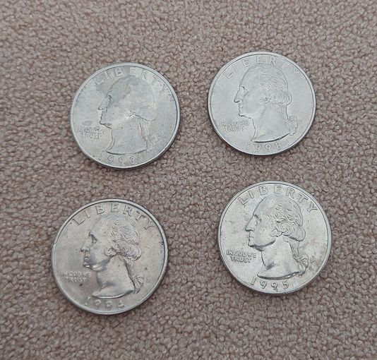 США 25 центов 1993P, 1994D, 1995P, 1998P
