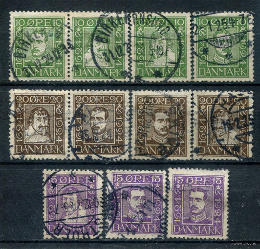 Дания - 1924г. - 200 лет датской почте, короли - 11 марок - гашёные. #3-WB-93-KS-4