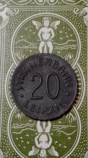 Германия нотгельд 20 пфеннингов 1917-1922 Лейпциг трамвайное управление