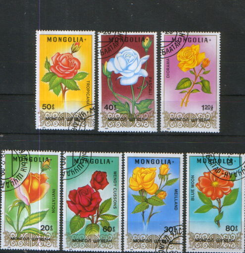 7 марок из серии 1988г. Монголия "Розы"
