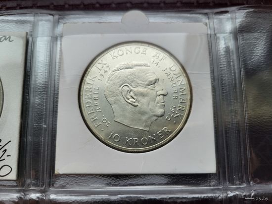 10 крон 1972 Дания Смерть Фредерика IX и вступление на престол Маргрете II Серебро 20,4 грамма 800 пробы 0,525 унции! ВОЗМОЖЕН ОБМЕН!