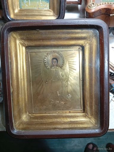 Икона Архангела Михаила! Серебро 84 пробы. Золочение! Киот!