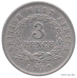 Британские Западноафриканские Поселения (Британская Западная Африка). 3 пенса (пенни) 1939 KN