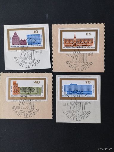 ГДР 1965 Полная серия марок на вырезках "800 лет городу Лейпциг" (спецгашение) Mi.1126-1129 каталог 3.00 евро