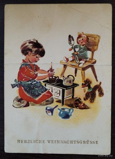 Рождественская открытка ГДР, 1964 г, подписанная