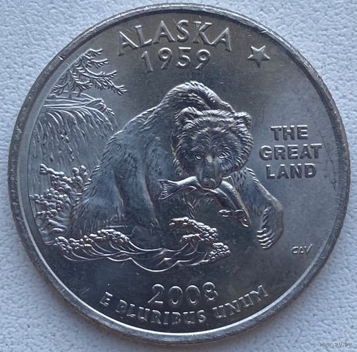 США 25 центов (квотер) 2008 г. P. Штат Аляска