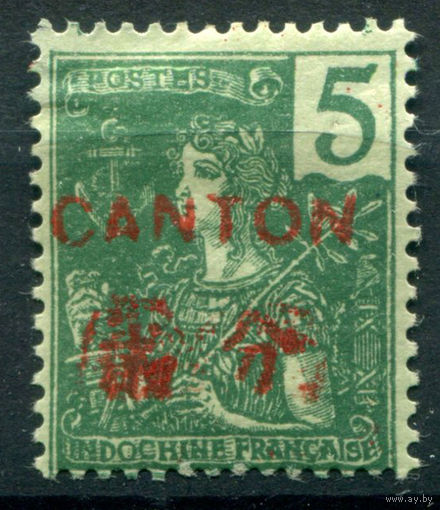 Французская индокитайская почта в Южном Китае - 1906г. - местные мотивы, надпечатка CANTON (Гуанчжоу), 5 с - 1 марка - MH, есть небольшое утончение верхнего левого уголка [Mi 38]. #4-W1-115-A-1