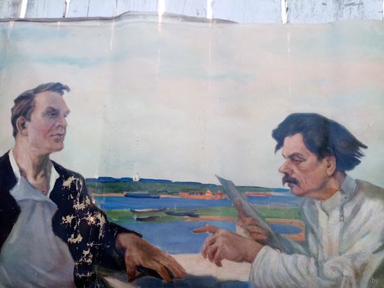 С рубля без мц. соцреализм. холст большой 168х120см. масло. "М. Горький и Шаляпин"