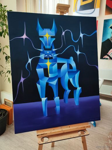 Картина маслом "Водолей" (Доберман)