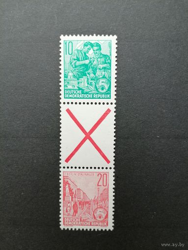 ГДР 1960 Сцепка вертикальная из марок стандарта "Пятилетка" (чистая**) Mi.WZ10 704А+Z+580А каталог 20.00 евро