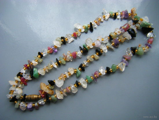 Бусы из СССР УРАЛЬСКИЕ САМОЦВЕТЫ. Натуральный камень 55см.