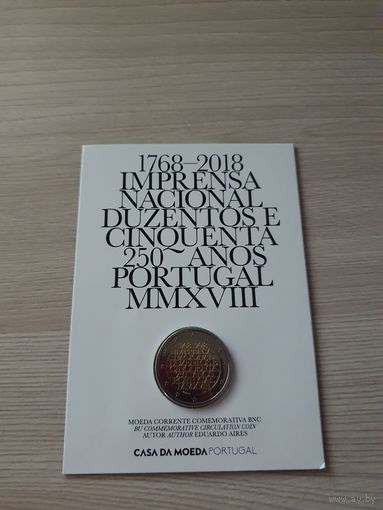Монета Португалия 2 евро 2018 Национальный монетный двор BU БЛИСТЕР
