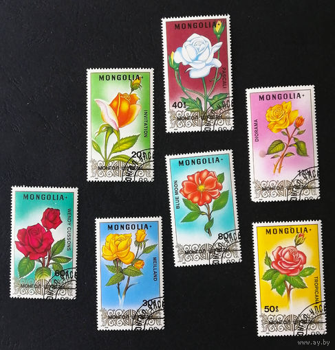 Монголия 1988 г. Розы. Цветы. Флора, полная серия из 7 марок #0118-Ф1P24