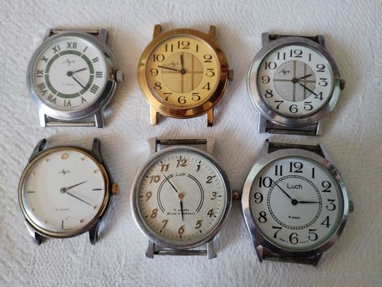 Часы "Луч" механика. 6 шт. Все рабочие. С рубля.