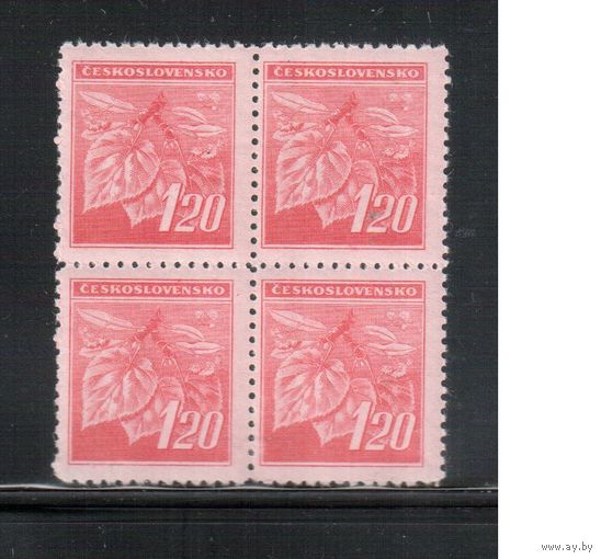 Чехословакия-1945,(Мих.430)  **  , Стандарт, Флора, Липа, кв.бл.,