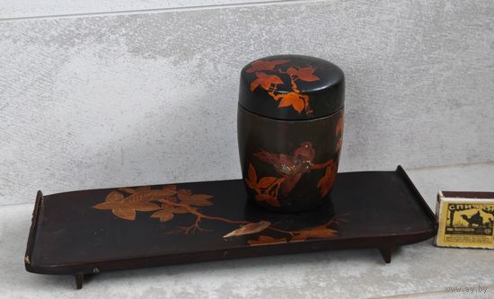 Чайница  и поднос роспись птицы