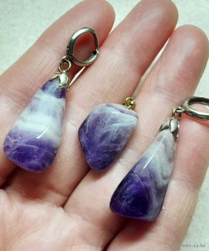 Комплект: серьги и кулон. Камень Аметист.