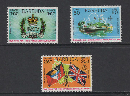 Барбуда /Barbuda 1977** Королевский визит на острова серия 3 марки (Mi#334-336)