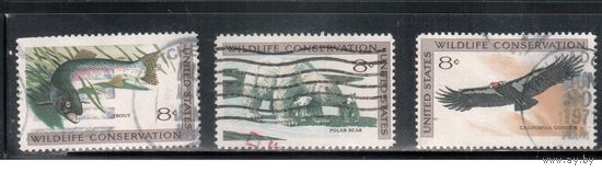 США-1971, (Мих.1037-1040) , гаш. , Фауна, 3 марки