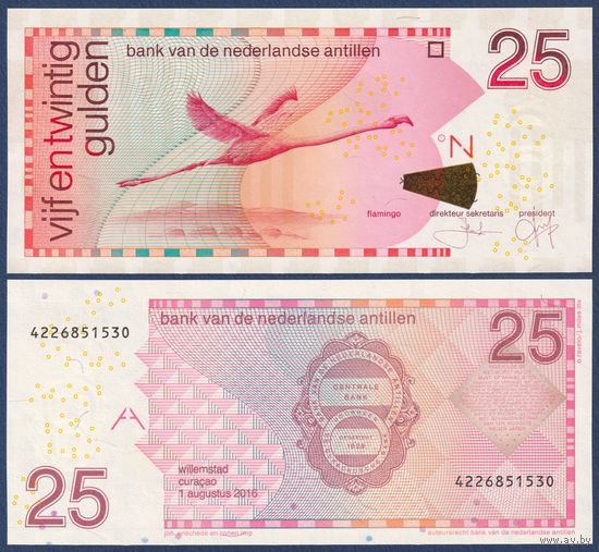 Нидерландские Антилы, 25 гульденов 2016 г., P-29i (розовый фламинго), UNC