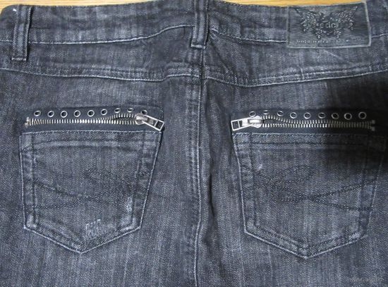 Мини Юбка ESPRIT EDC Джинс Черный Молнии Кожаная Лейба Красный Логотип Фирменные клепки металлическая пуговица, молнии.  Размер M