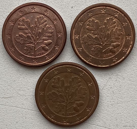 Германия 1 евроцент 2008 г. (A) (D) (F) (G) (J). Цена за 1 шт.