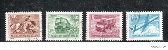 Монголия-1973 (Мих.764-767) гаш. , Почта Лошади, Поезд, Автомобиль, самолет (полная серия)