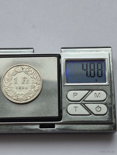 1 франк Швейцария 1894 года, Швейцарская конфедерация (1917 - 1967). Серебро 835 пробы. L45555.