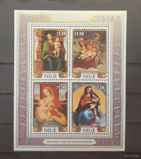 Ниуэ. 1986 год. Живопись. Образы Мадонны (блок)