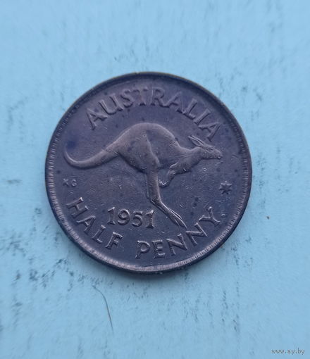 Австралия 1/2 пенни 1951 год кенгуру король Георг VI без надписи IND: IMP:
