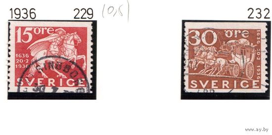 Швеция-1936,(Мих.229,232) гаш , Лошади
