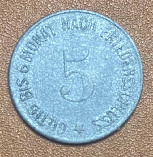 Монета 5 пфеннигов 1917 год. Боген. Веймарская республика.