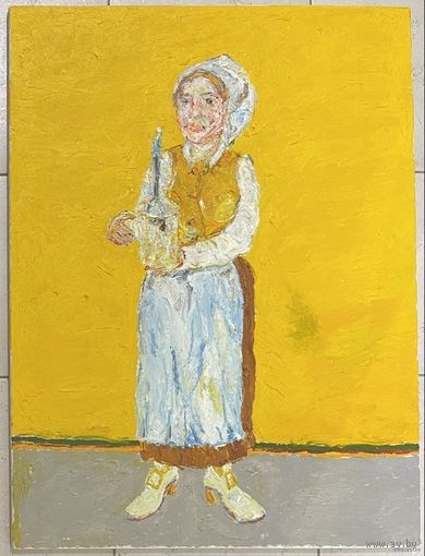 Ржеусский А.(Ржеутский А) "Девушка на жёлтом фоне", холст, масло. Размер 60х80 см.