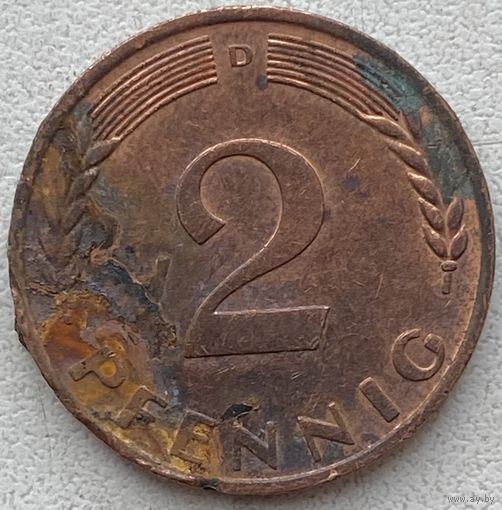 Германия 2 пфеннига 1968 г. D