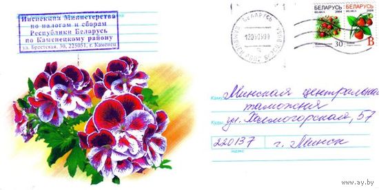 2004. Конверт, прошедший почту "Цветы-6"