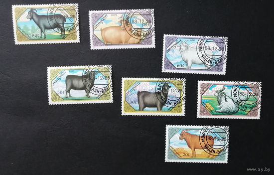 Монголия. 1988 г. Фауна. Козлы (Goats), полная серия из 7 марок #0142-Ф1P29