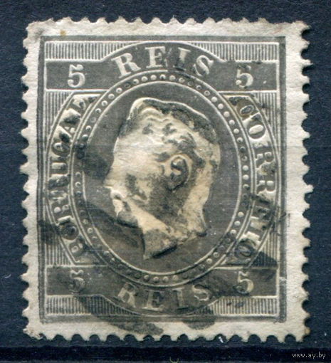 Португалия (Королевство) - 1870/76г. - Король Луиш I, перфорация 13 1/2, 5 R - 1 марка - гашёная [Mi 34]. #1-Po-5-A-1
