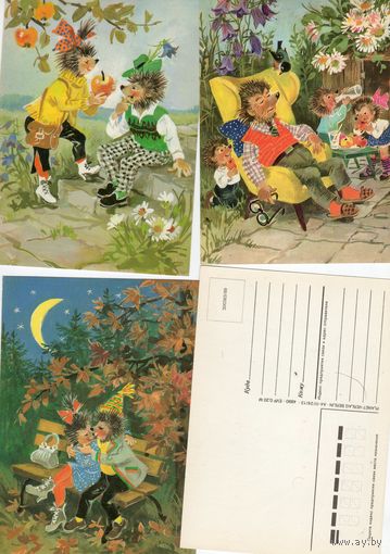 Открытка. Из жизни Ежиков. Напечатано в Берлине. 3 шт.