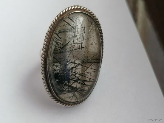 Шикарное кольцо, серебро, кварц волосатик, торги