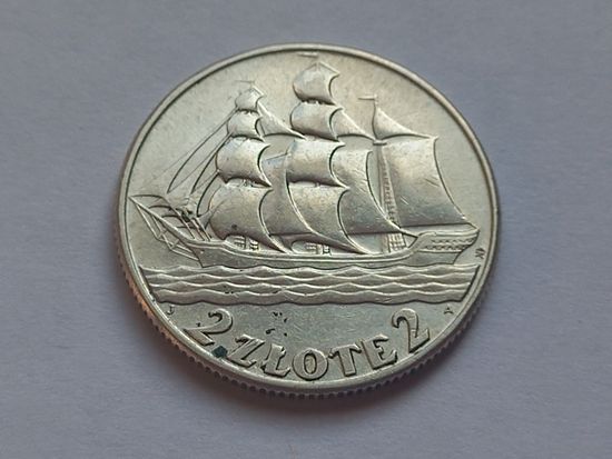Польша 2 злотых 1936 г. 15 лет морскому порту Гдыня. Кораблик.