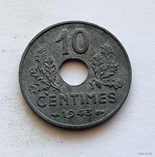 Франция 10 сантимов, 1943 Режим Виши 21мм