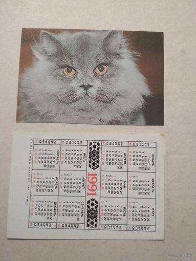 Карманный календарик. Котик. 1991 год