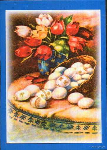 Карточка чистая "Пасха. Яйца и цветы"