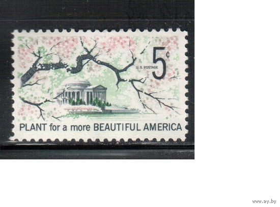 США-1966, (Мих.909), * , Флора, Архитектура (одиночка)