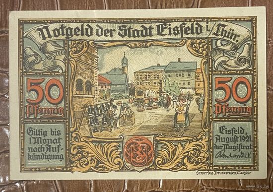 Нотгельд , 50 пфеннигов, Айсфельд , 1921 год. Веймарская республика