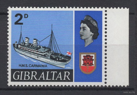 Гибралтар / Gibraltar 1967 ** 2d, Корабль, марка из серии с правым полем
